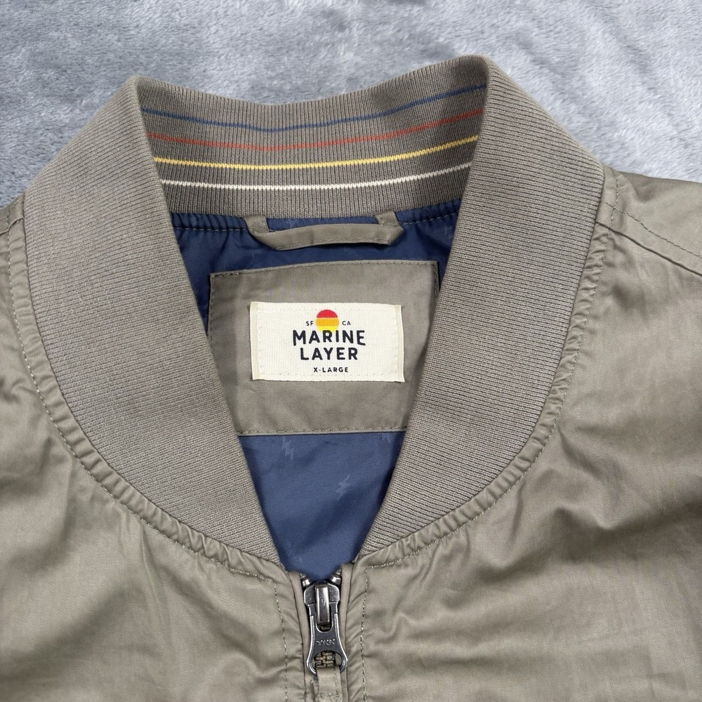 Marine Layer Men's XL Rossland Dry Wax Canvas Bomber Jacket Olive Green EUC - Picture 2 of 6